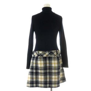 BLUE LABEL CRESTBRIDGE 18AW ドッキングワンピース ひざ丈 長袖 ウール タートルネック 38 ネイビー ホワイト