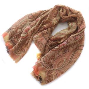 ストール マフラー ペイズリー柄 シルク ブラウン マルチカラー