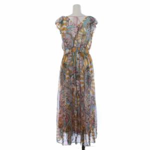 ANAYI 22SS アラベスクプリントマキシフレアーワンピース 総柄 シルク 38 青