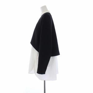 ENFOLD ダブルクロス SHレイヤーチュニック バンドカラー 長袖 38 ブラック ホワイト