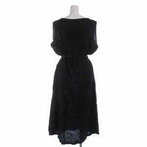 fog linen work ストレートワンピース ロング マキシ リネン 麻 リボン ノースリーブ 黒 ブラック