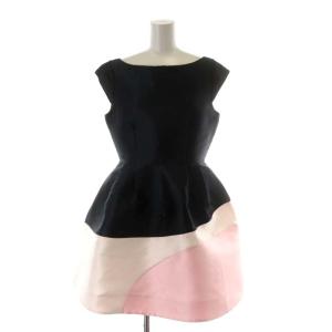 ワンピース ひざ丈 半袖 シルク混 4 ピンク ネイビー