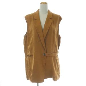 21SS 麻バスケットスリーブレスジャケット ベスト リネン ベルト 38 M 茶色 ブラウン 21011200106010