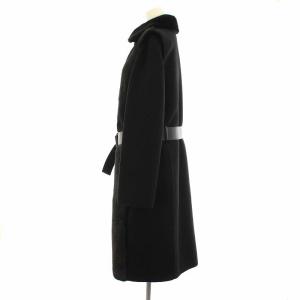 Salvatore Ferragamo ノーカラーコート ミンクファージレ付き カシミヤ 40 黒