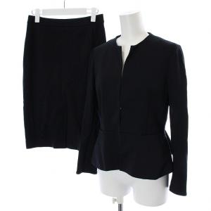 スーツ セットアップ ノーカラージャケット タイトスカート ひざ丈 バックジップ 36 ネイビー