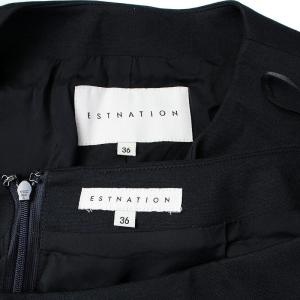 ESTNATION スーツ セットアップ ノーカラージャケット タイトスカート ひざ丈 バックジップ 36 ネイビー
