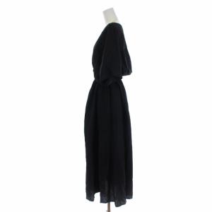ebure 19SS ウォッシャブルリネン&テンセルワンピース ロング 半袖 フレア Vネック F 黒 ブラック