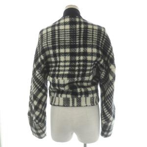 STELLA McCARTNEY ジップアップジャケット ブルゾン ジャンパー ショールカラー ボリュームスリーブ 千鳥柄 ウール 38 M 黒 ブラック アイボリー