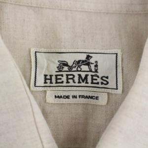 HERMES シャツ 半袖 フランス製 15 1/2 M ベージュ