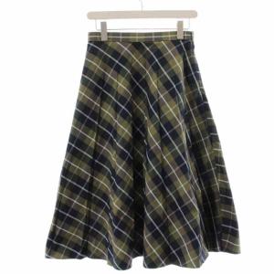 19SS フレアスカート ロング ミモレ チェック 1 カーキ ネイビー