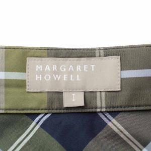 MARGARET HOWELL 19SS フレアスカート ロング ミモレ チェック 1 カーキ ネイビー