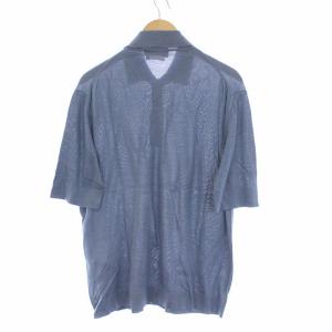 Salvatore Ferragamo ニットポロシャツ 半袖 絹 シルク100％ L 青 ブルー