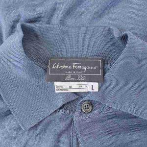 Salvatore Ferragamo ニットポロシャツ 半袖 絹 シルク100％ L 青 ブルー