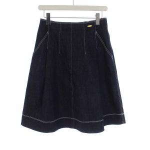 デニム 台形スカート ひざ丈 ロゴプレート 38 ネイビー