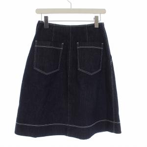 BLUE LABEL CRESTBRIDGE デニム 台形スカート ひざ丈 ロゴプレート 38 ネイビー