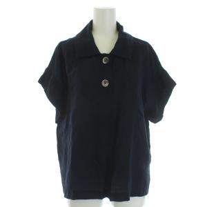 20SS FINE LINEN ブラウス シャツ 半袖 リネン100％ 1 S 紺 ネイビー