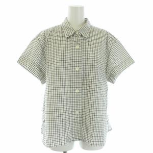 22SS SIMPLE COTTON CHECK ブラウス シャツ 半袖 1 S 白 ホワイト 黒 ブラック 578-2152030