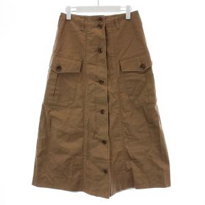 フレアスカート ロング フロントボタン リネン混 2 ベージュ