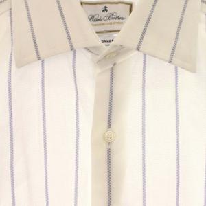 Brooks Brothers THOMAS MASON生地 ワイシャツ ドレス ストライプ ホリゾンタルカラー 長袖 ホワイト