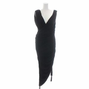 Shirring Midi Dress ワンピース ロング ノースリーブ タッセル 36 黒