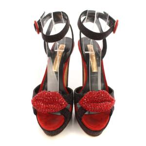 RUPERT SANDERSON パンプス プラットフォーム ピンヒール アンクルストラップ オープントゥ リップ ラインストーン 37