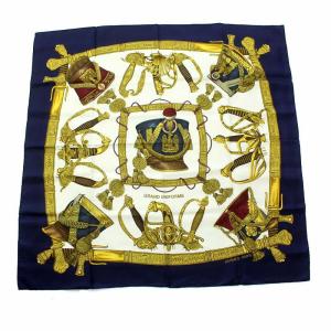 GRAND UNIFORME 壮大な制服 カレ90 スカーフ 大判 シルク 総柄 マルチカラー