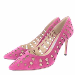 ROMY パンプス スエード ポインテッドトゥ ピンヒール ハイヒール スター 星 パンチング 38 25cm ピンク