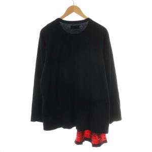 S’YTE 21AW Tシャツ カットソー チェック切替 アシンメトリー ブラック レッド UM-T15-803