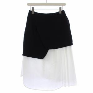 ENFOLD プリーツレイヤード調スカート ミモレ丈 フレア 切替 38 ブラック ホワイト