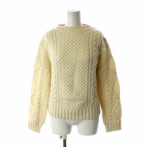 ケーブルニット セーター クルーネック 長袖 ウール ホワイト
