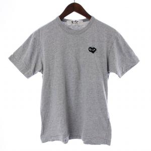 Tシャツ カットソー 半袖 クルーネック ワッペン ハート M グレー