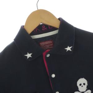 MARK&LONA ゴルフウェア ポロシャツ 半袖 ドクロ スカル スター ワッペン M ネイビー