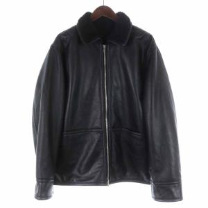 レザージャケット 革ジャン シープスキン 羊革 ジップアップ ボア L ブラック