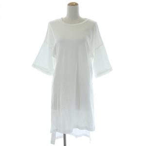 21SS スビン天竺 スリットロングTシャツ カットソー Uネック プルオーバー 五分袖 38 M 白 ホワイト