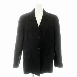 テーラードジャケット シングル 長袖 麻 リネン 46 M 黒 ブラック