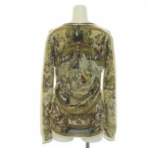 D&G カーディガン ニット 長袖 総柄 絵画柄 ウール S ベージュ 黄緑 イエローグリーン