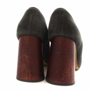 CELINE フィービー期 パンプス スエード チャンキーヒール ウッド 37 24cm グレー