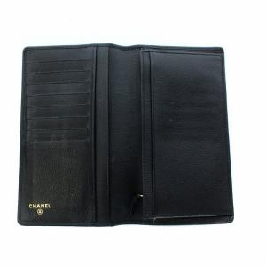 CHANEL 長財布 二つ折り カメリア ココマーク レザー 16番台 ブラック