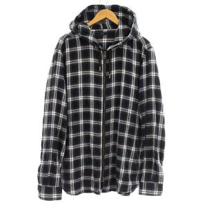 ネルシャツ パーカー フード チェックシャツ XL ネイビー ブラック