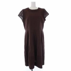 レース切替 ロングワンピース 半袖 13 XL 茶 ブラウン