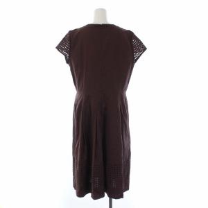 Leilian レース切替 ロングワンピース 半袖 13 XL 茶 ブラウン