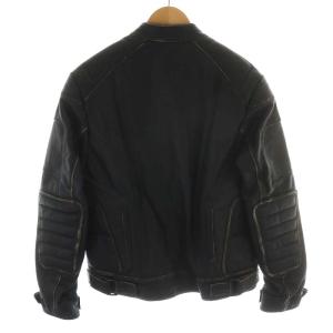 DIESEL 蛇腹 バイカー ライダースジャケット シングル レザージャケット 革ジャン M 黒 ブラック