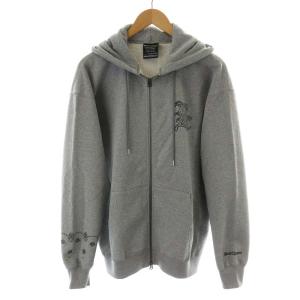 パーカー ジップアップ フード 長袖 コットン L グレー