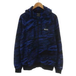 パーカー ジップアップ フード 柄 コットン ブルー ブラック