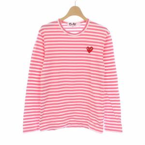 AD2021/4 Tシャツ カットソー ロンT 長袖 ボーダー ワッペン S ピンク ホワイト 白