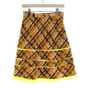 AD2001 スカート チェック ウール PVC ひざ丈 M イエロー
