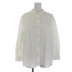 18AW DRY COTTON HOPSACK ブラウス シャツ 長袖 バンドカラー 1 S 白 ホワイト