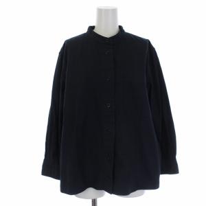 18AW DRY COTTON HOPSACK ブラウス シャツ 長袖 バンドカラー 1 S 黒 ブラック