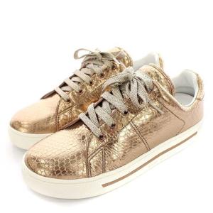 スニーカー パイソン 型押し レザー 37 ブロンズ
