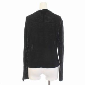 LANVIN COLLECTION カーディガン ニット 花モチーフ フリル リネン混 長袖 40 L 黒 ブラック